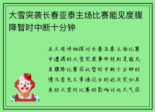 大雪突袭长春亚泰主场比赛能见度骤降暂时中断十分钟 大雪突袭长春亚泰主场比赛能见度骤降暂时中断十分钟